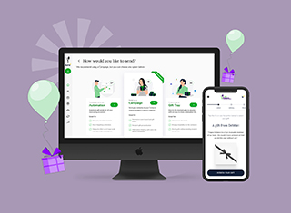 A computer and a smartphone showing the corporate gifting experience using 1-800-Flowers.com and SmartGift