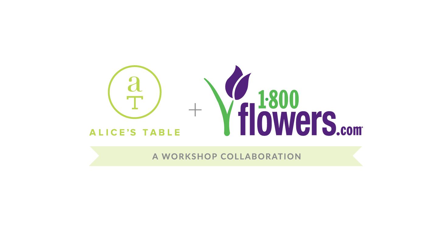 The Alice's Table and 1-800-Flowers.com logos side by side for their Workshop Collaboration