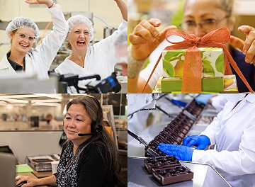 A collage of different seasonal employees at 1-800-Flowers.com Inc working across different functions