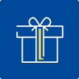 A blue and yellow small gift icon
