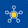 A blue and yellow network icon