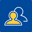A blue and yellow people icon