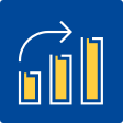 A blue and yellow increasing bar chart icon