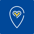 A blue and yellow location icon